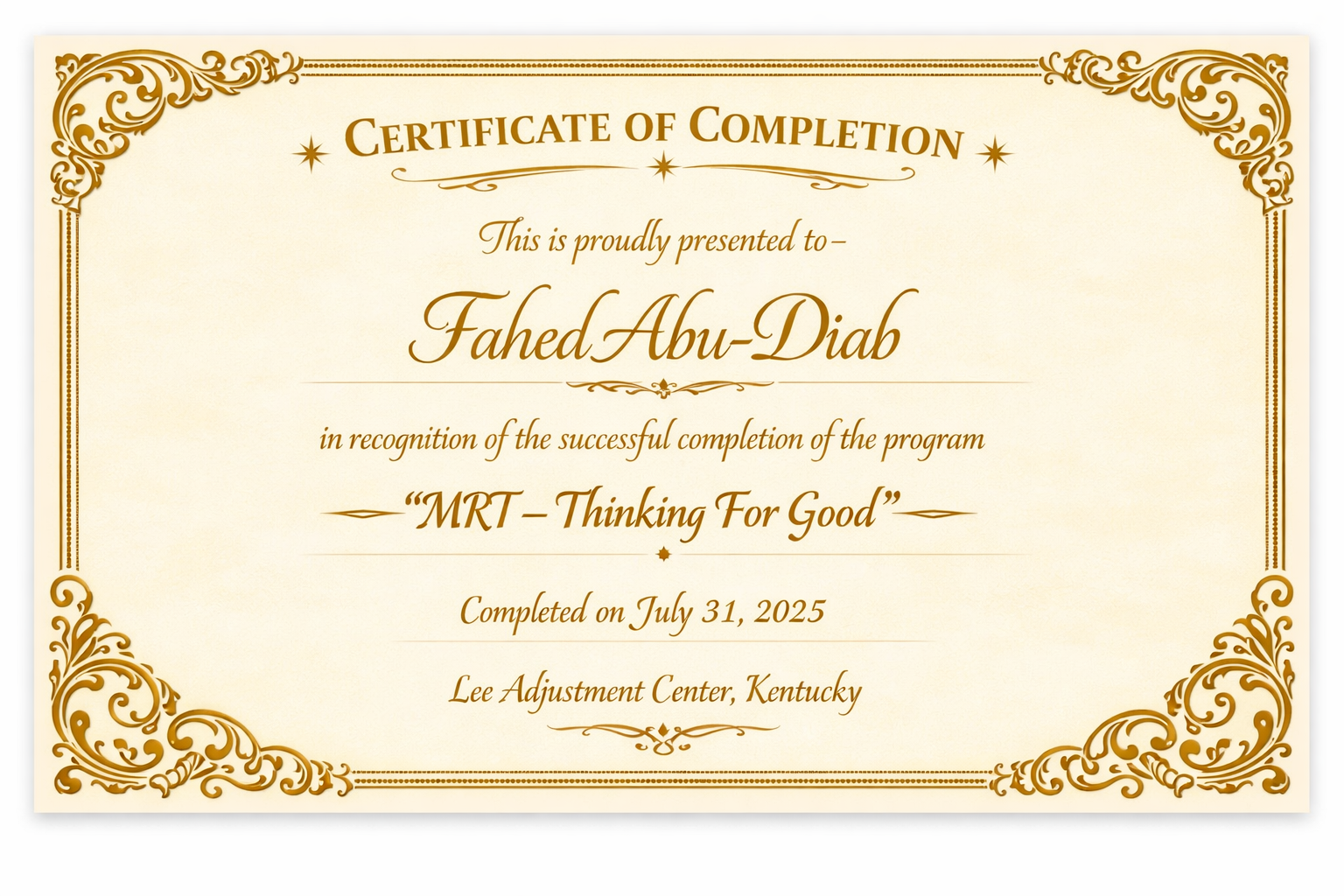 Certificate of Completion – PORTAL New Directions, February 15, 2024