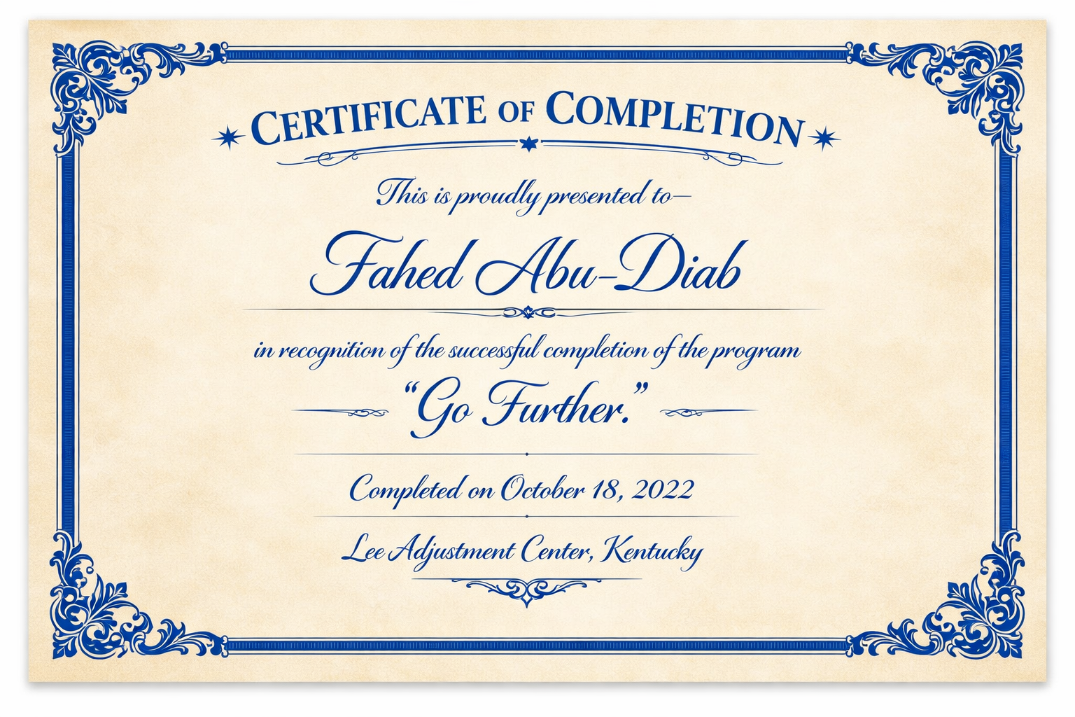 Certificate of Completion – Go Further, October 18, 2022