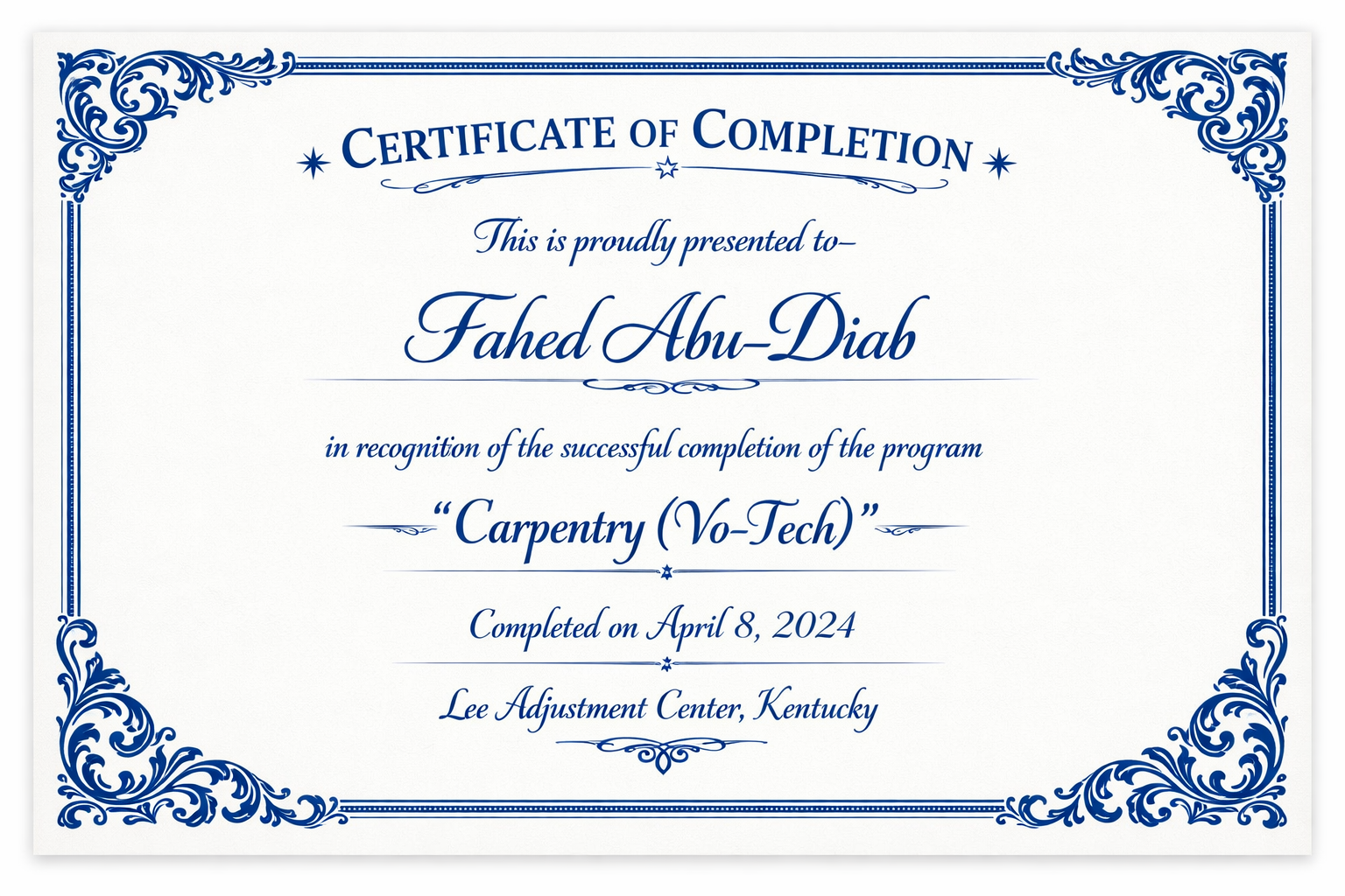 Certificate of Completion – Moral Recognition Therapy, January 30, 2025