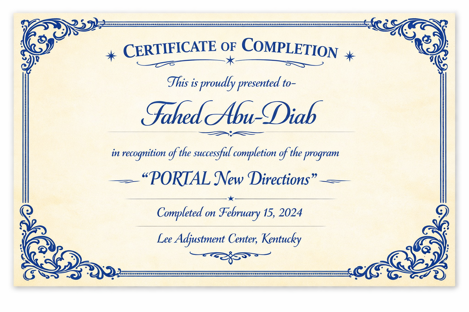 Certificate of Certification – Specialty Services Low Vision Aide, October 25, 2024